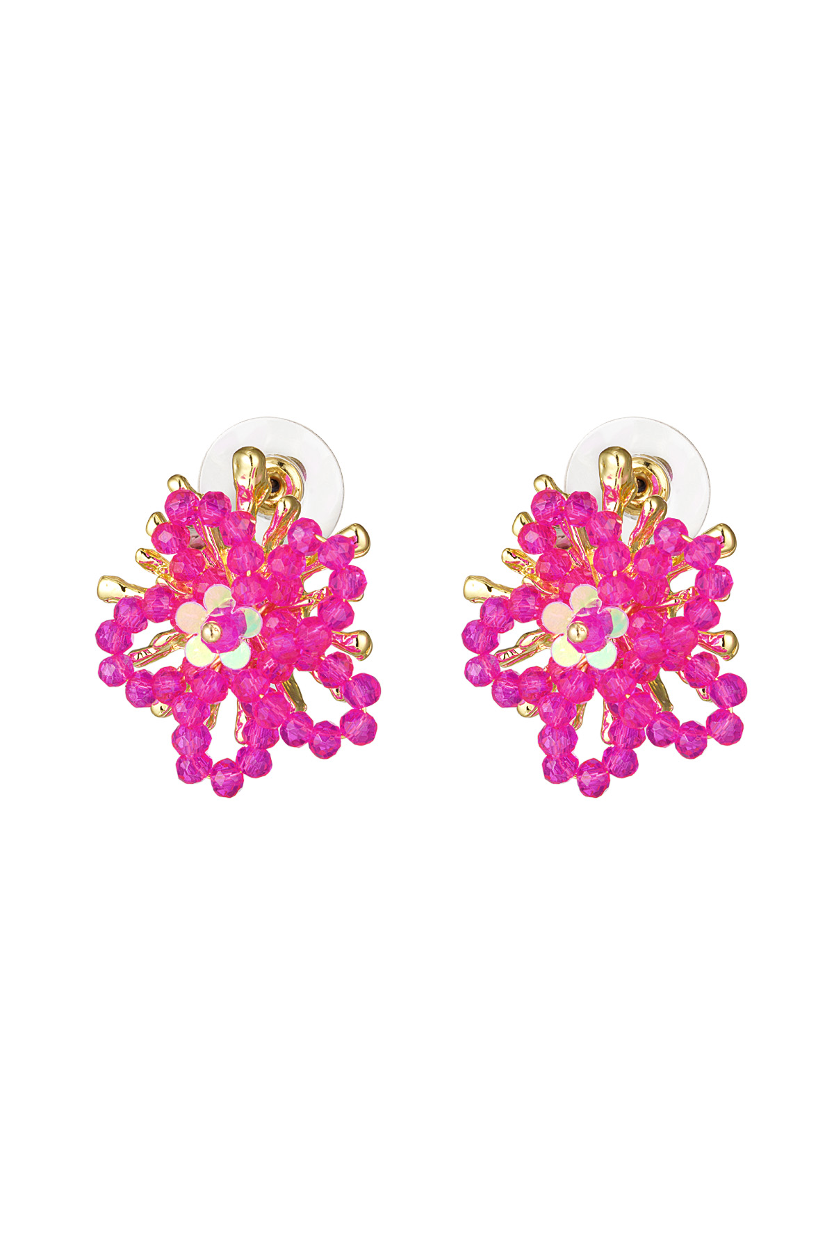 Beaded flower earrings - fuchsia