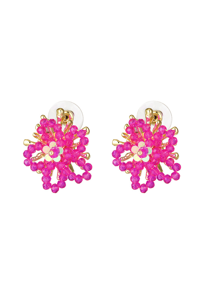 Beaded flower earrings - fuchsia 
