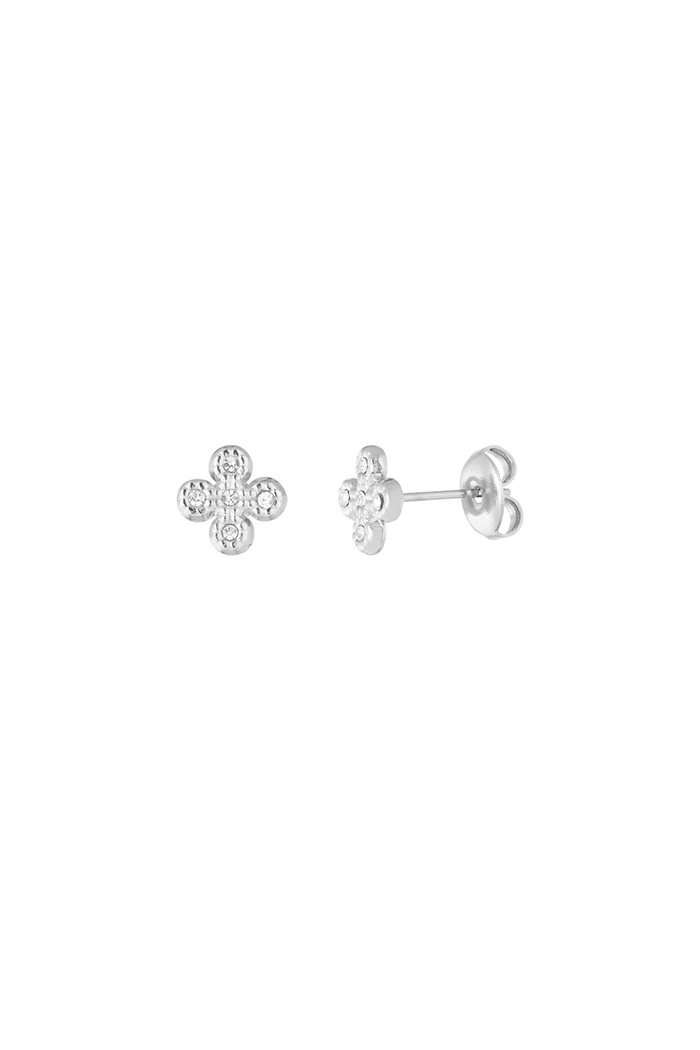 Clover earrings with stones - silver 