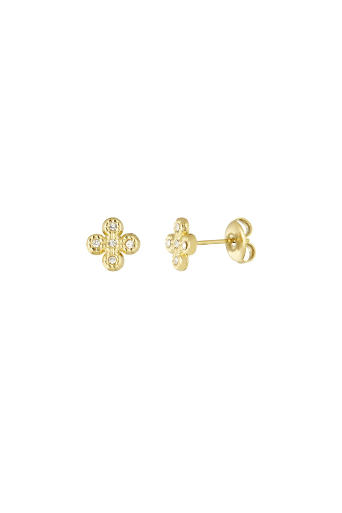 Clover earrings with stones - gold 