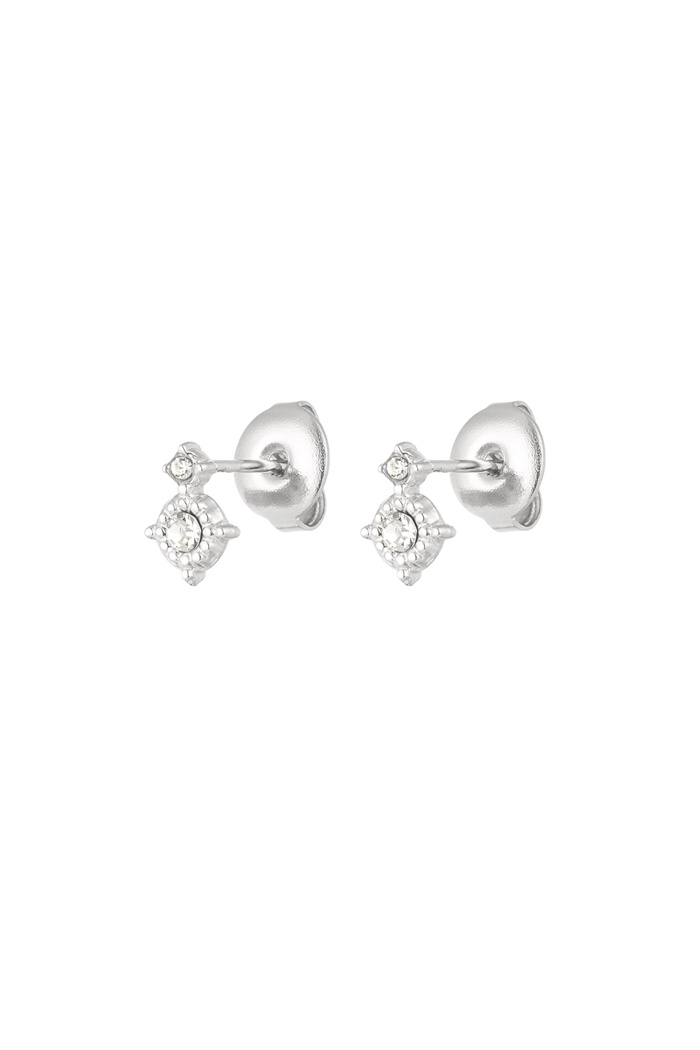 Chic earring with double rhinestones - silver 