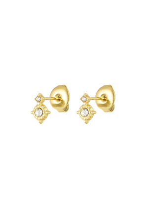 Chic earring with double rhinestones - gold h5 