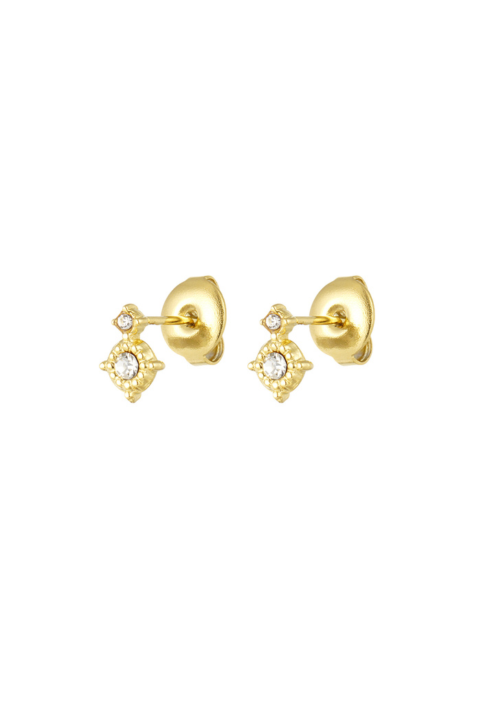 Chic earring with double rhinestones - gold 