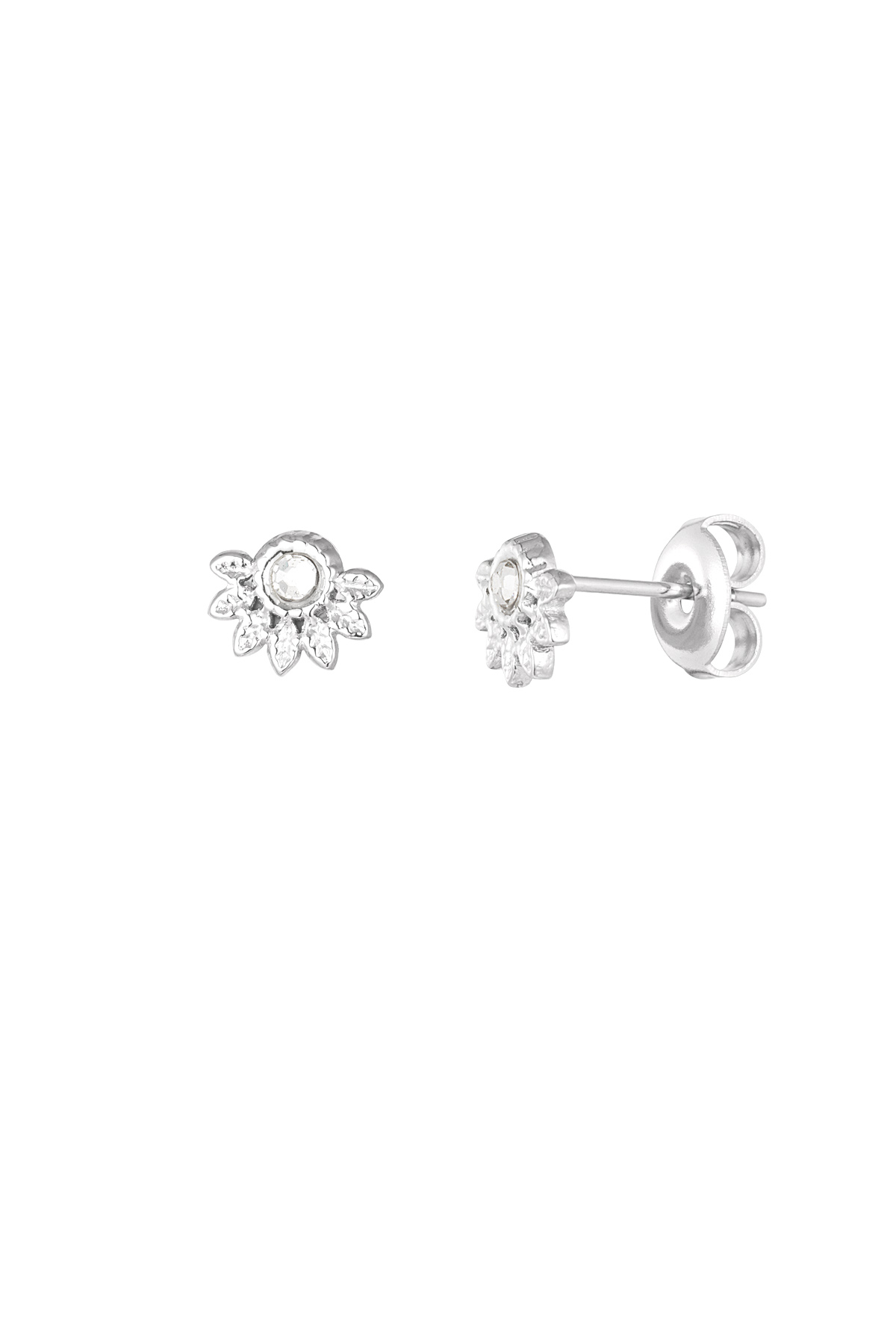 Half flower earrings with diamond - silver