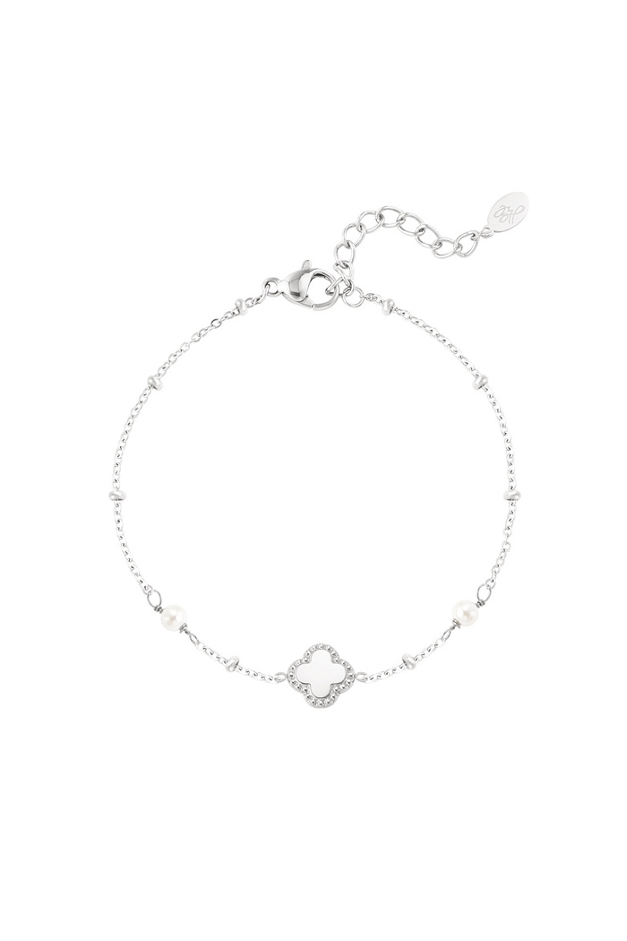 Armband Kleeblatt mit Perlen - Silber 
