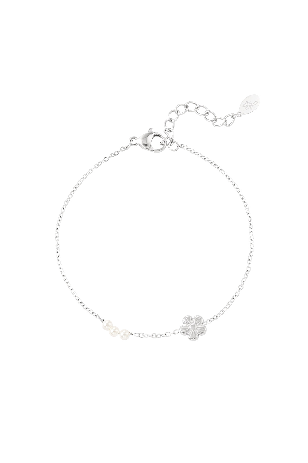 Pulsera flor con perlas - plata