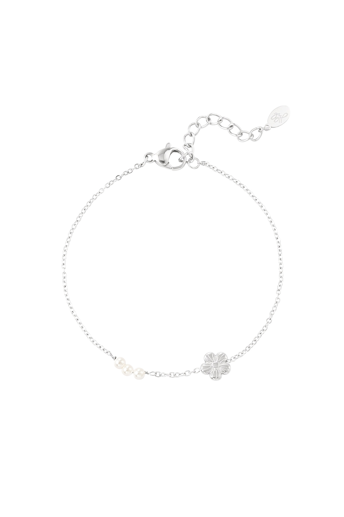 Armband bloem met parels - zilver h5 