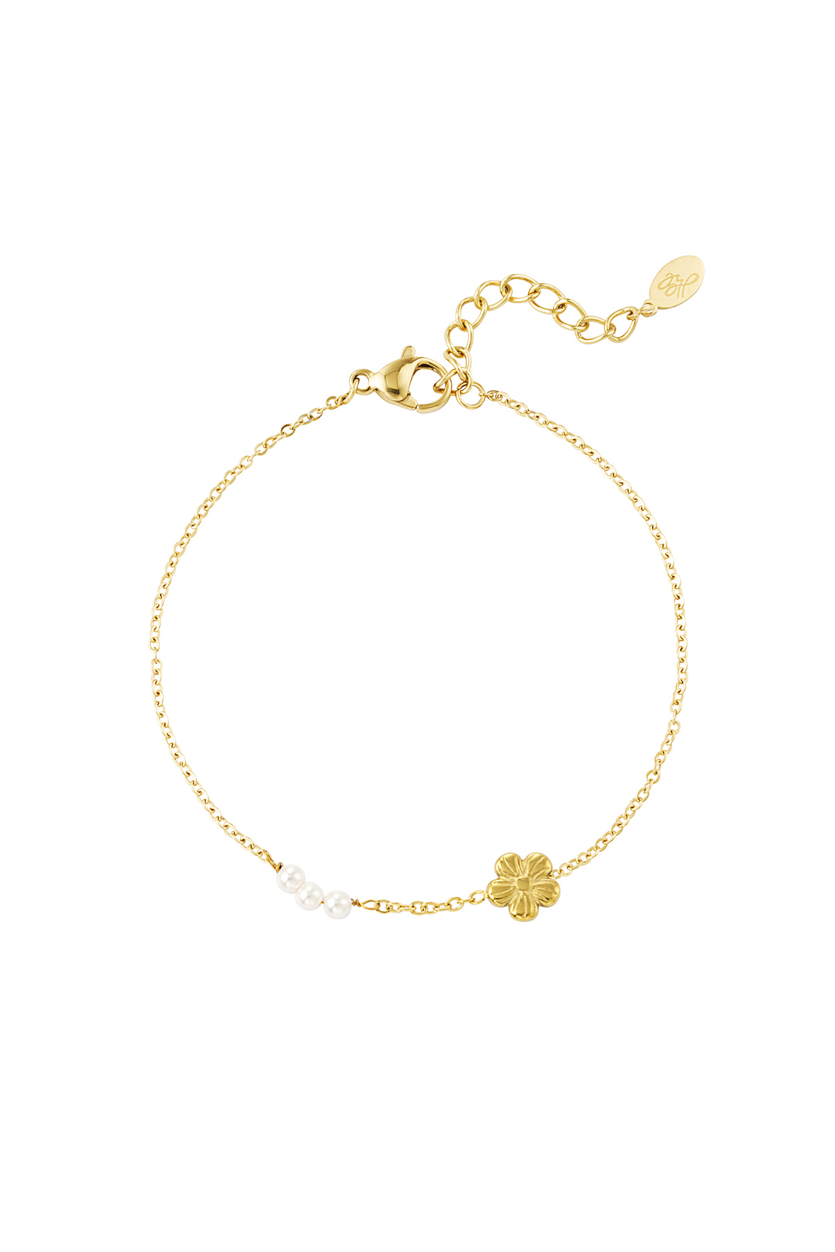 Bracelet fleur avec perles - doré