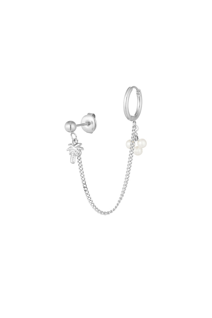 Doppelter Ohrring mit Palme und Perle – Silber 