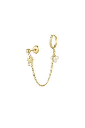 Double earring with palm and pearl - gold h5 