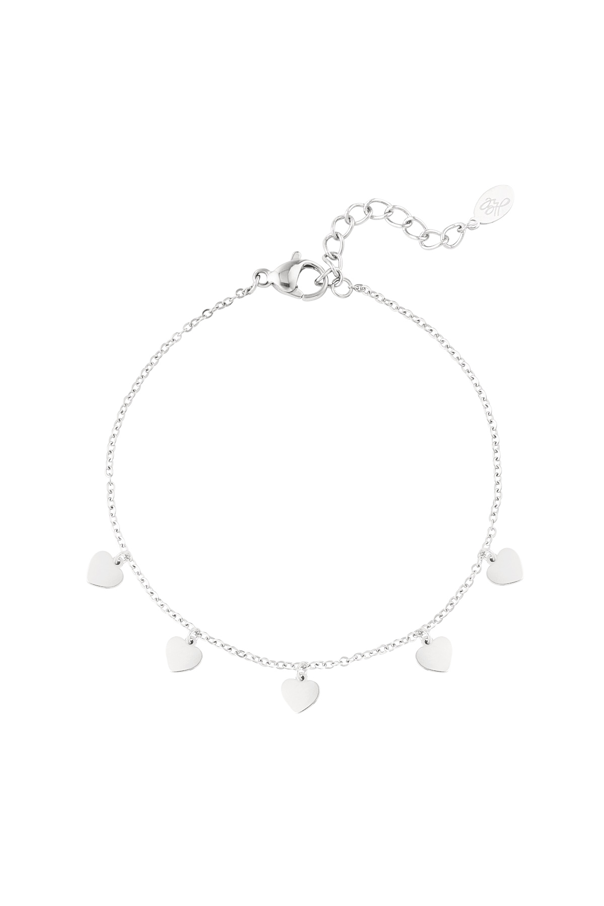 Simple bracelet with heart-shaped pendants - silver