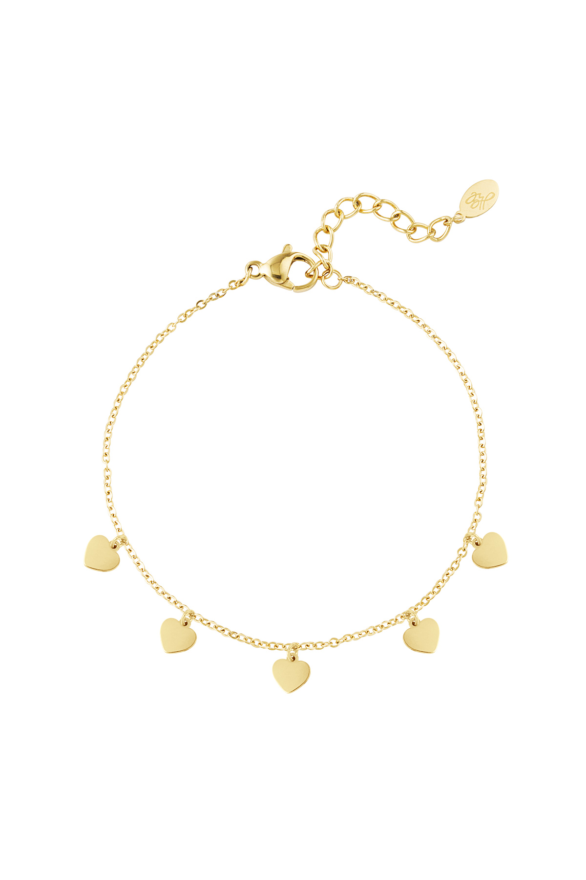 Simple bracelet with heart-shaped pendants - gold
