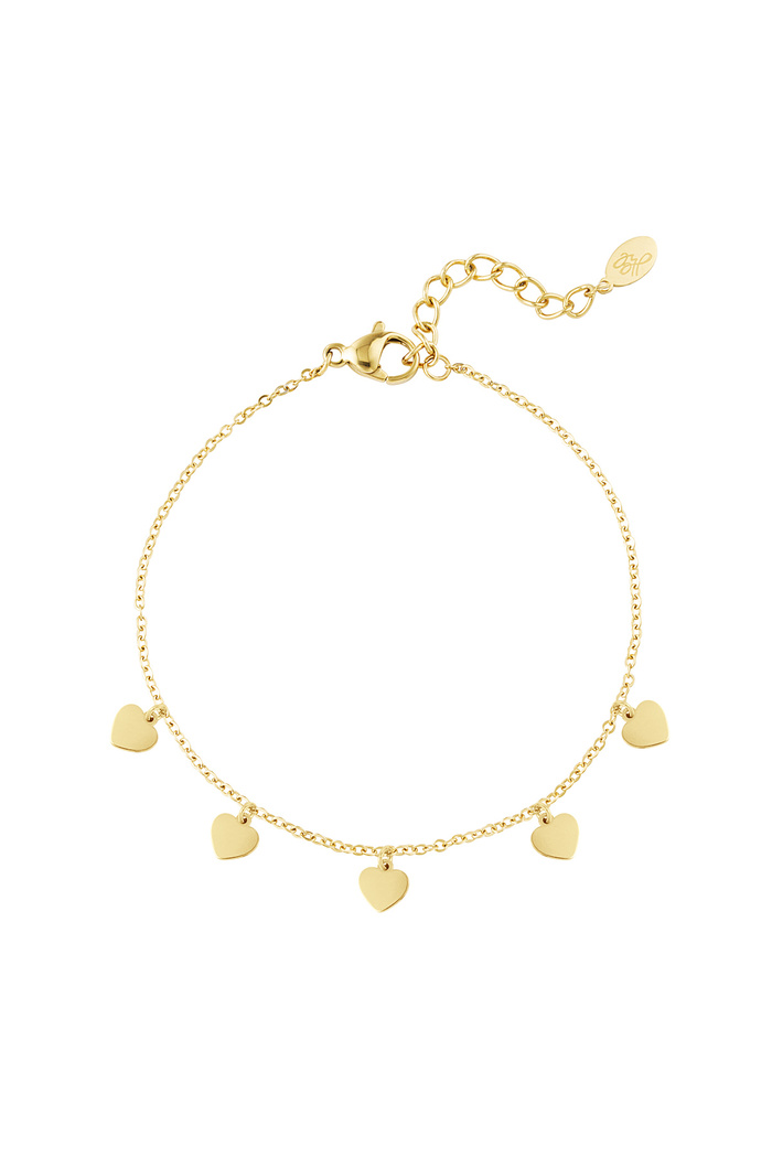 Simple bracelet with heart-shaped pendants - gold 