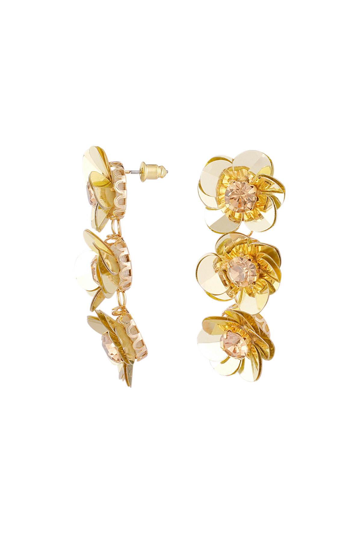 Boucles d'oreilles trio florales estivales - doré