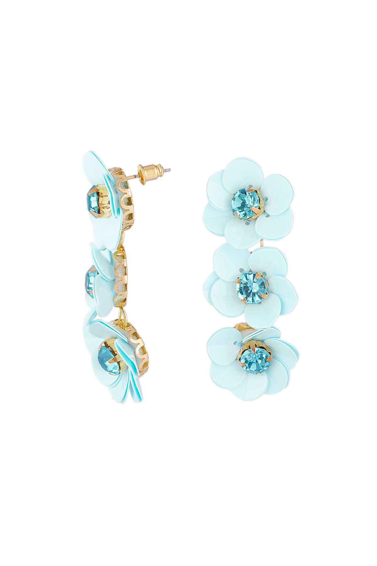 Boucles d'oreilles trio florales estivales - bleu clair 2