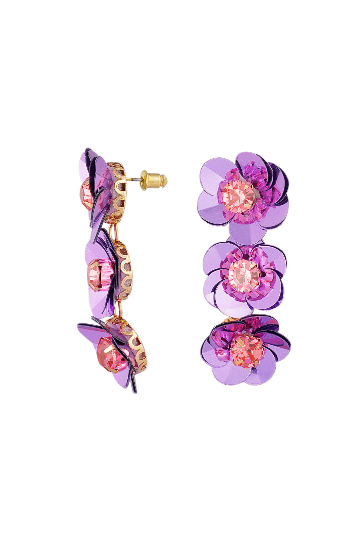 Boucles d'oreilles trio florales estivales - violet