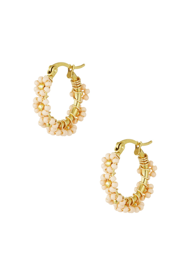 Boucles d'Oreilles Cercle avec Perles de Verre en Acier Inoxydable - Corail 