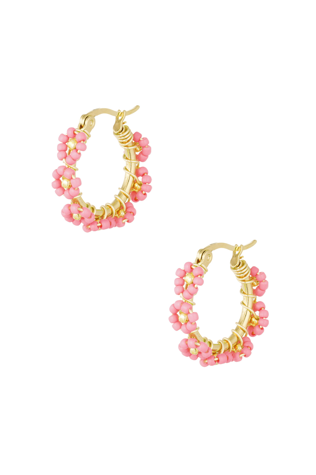 Boucles d'Oreilles Cercle avec Perles de Verre en Acier Inoxydable - Rose h5 