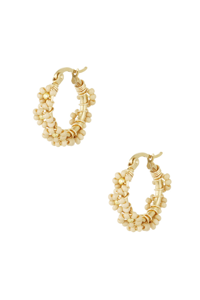 Stainless Steel Glass Beads Circle Earrings - Gold 