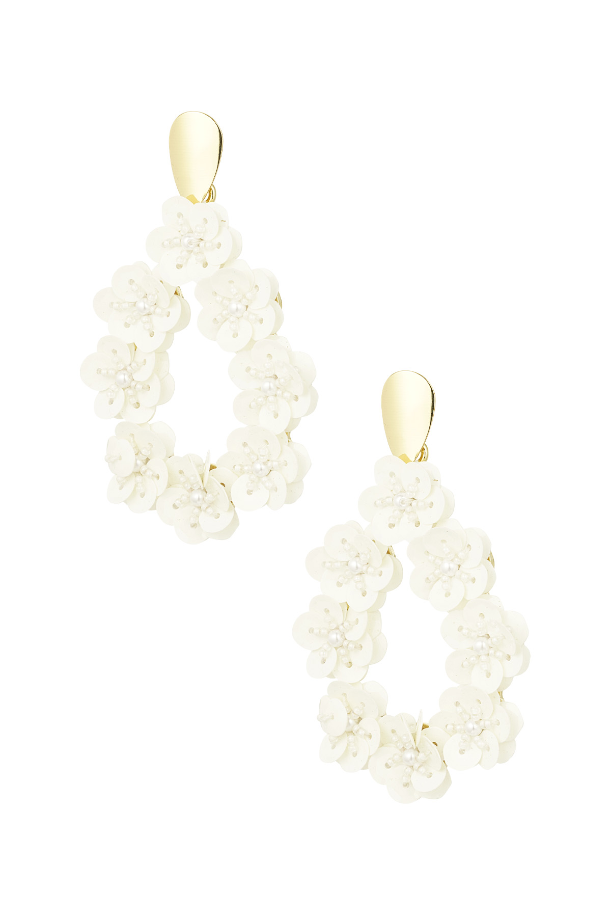 Pendientes llamativos florales redondos - oro blanco  h5 