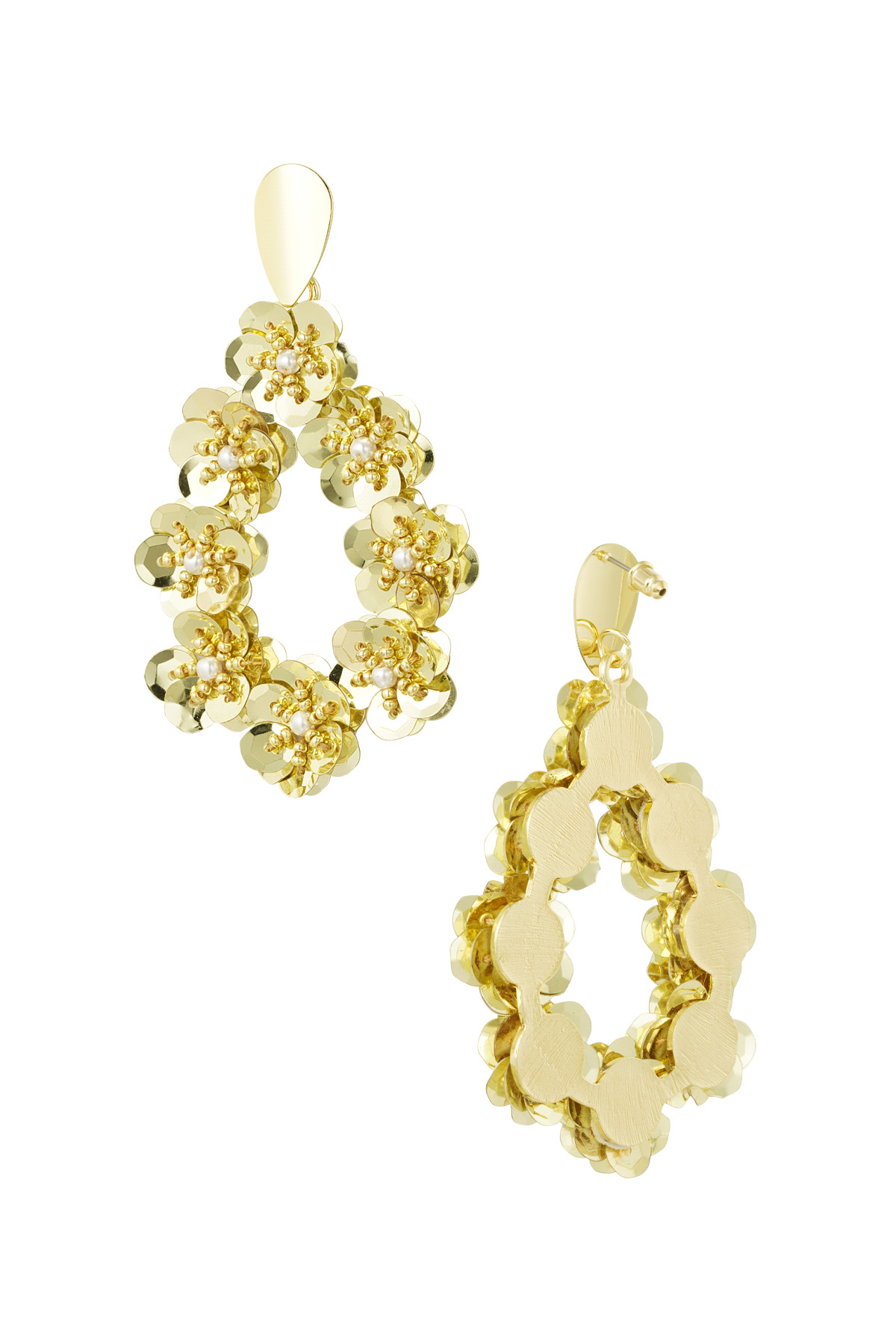 Pendientes colgantes con flores - oro  