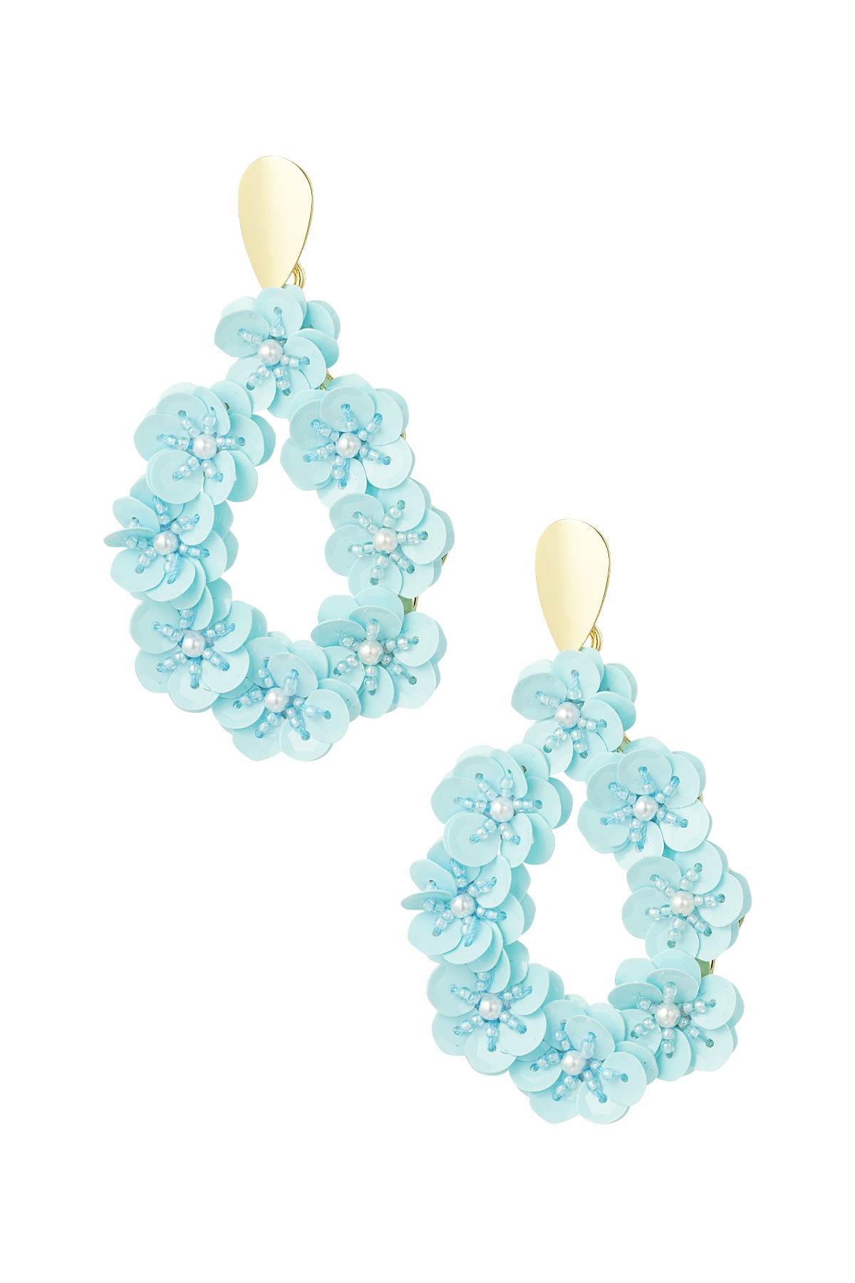 Round floral statement earrings - light blue  h5 