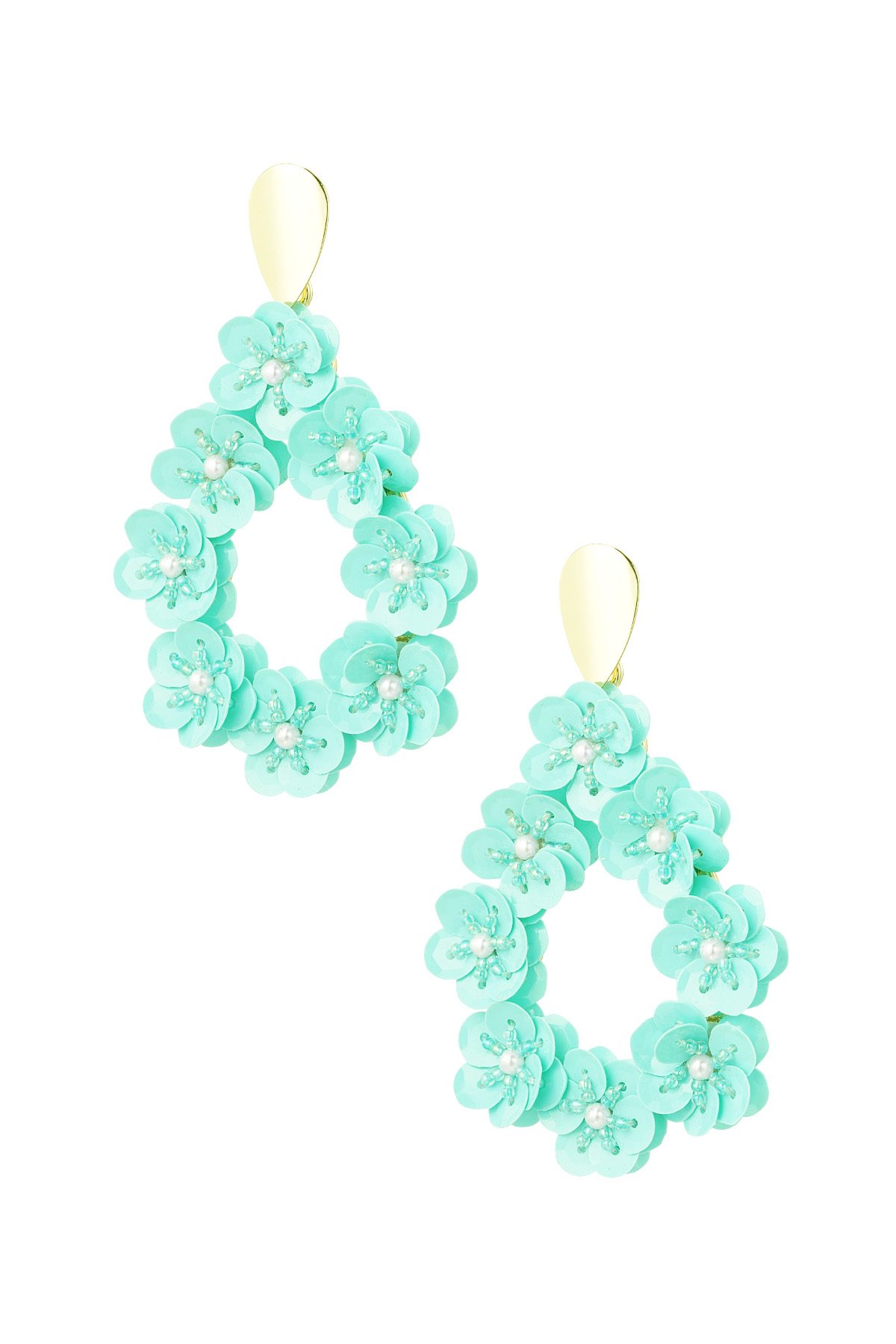 Round floral statement earrings - green/gold h5 