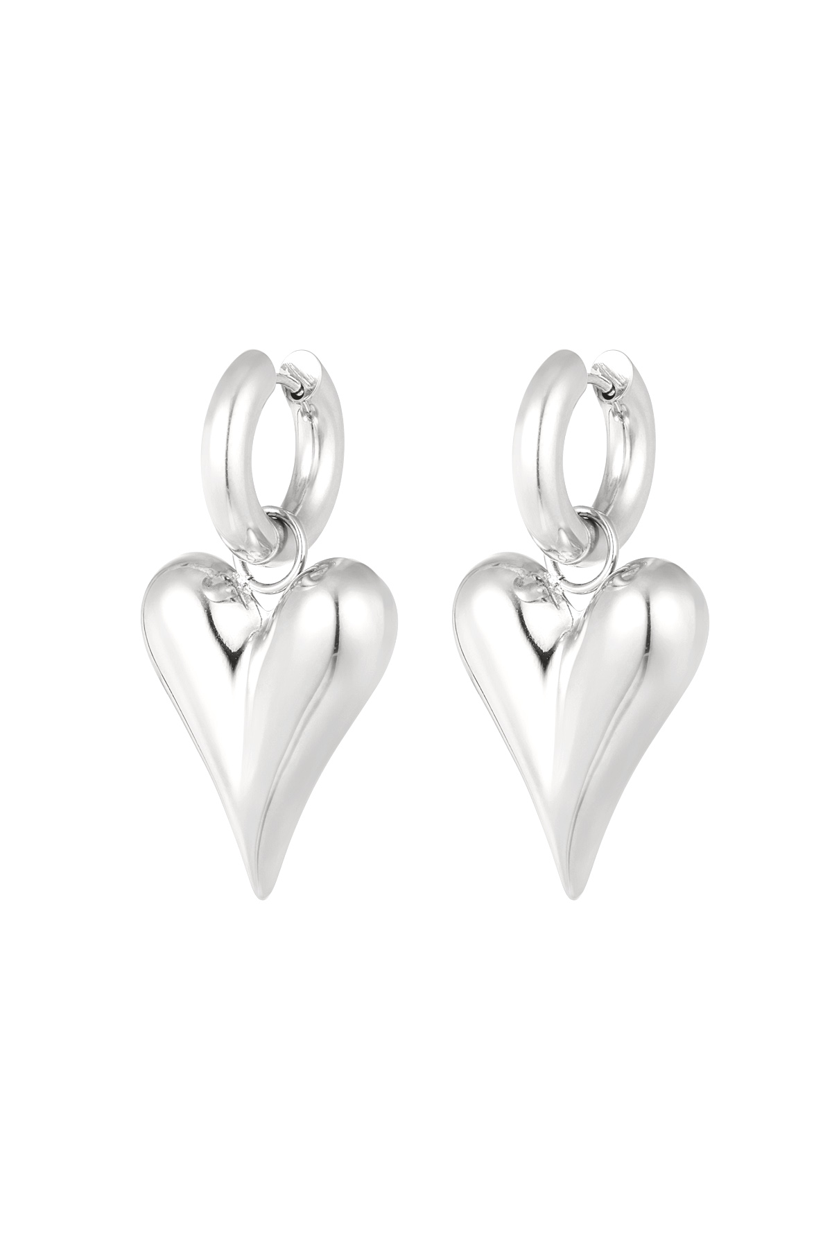 Earrings with heart pendants large - silver