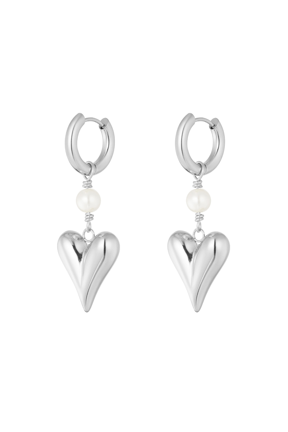 Earring with pearl and heart pendant - silver