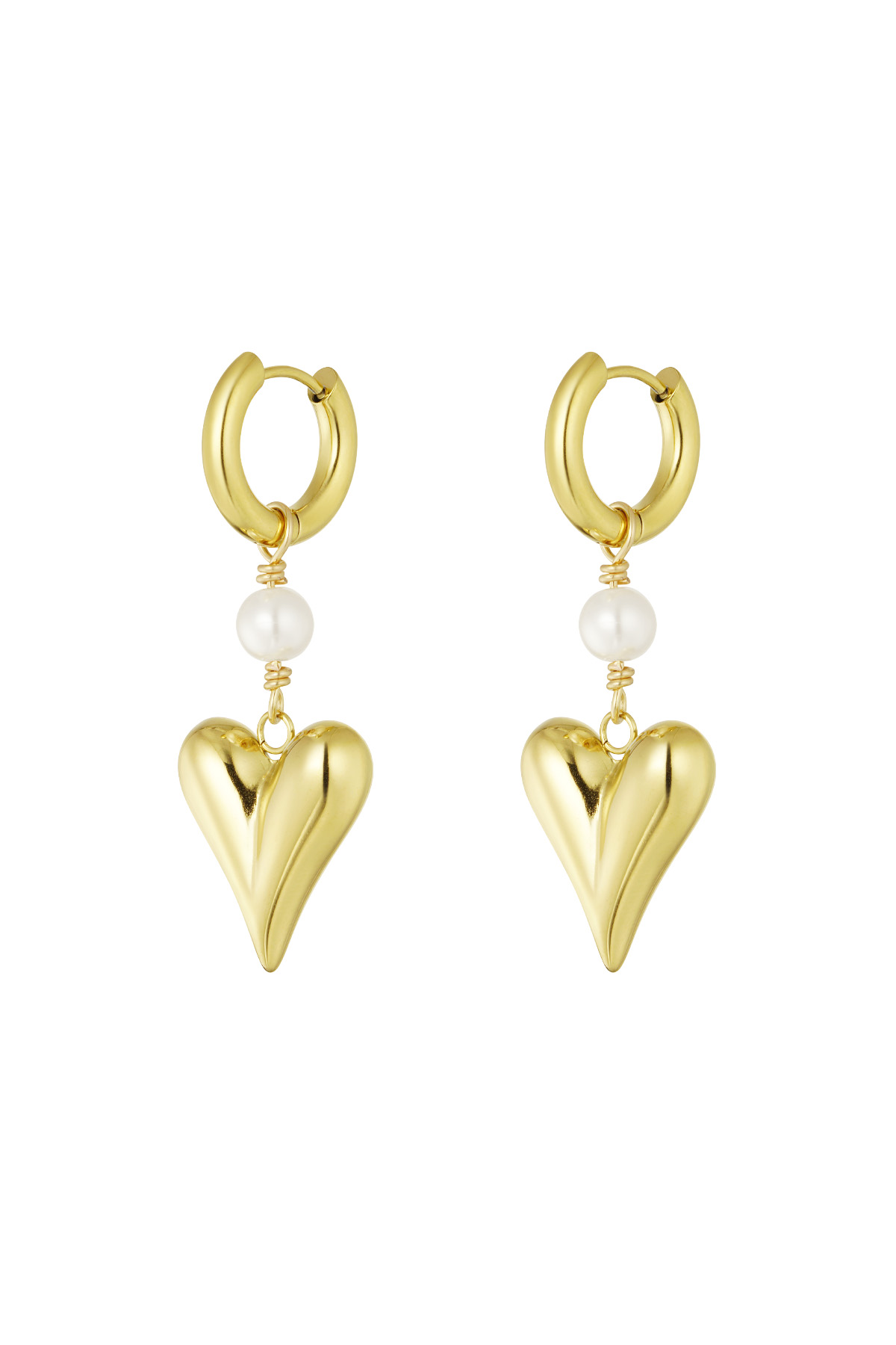 Earring with pearl and heart pendant - Gold color