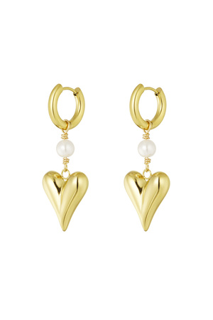 Earring with pearl and heart pendant - gold h5 