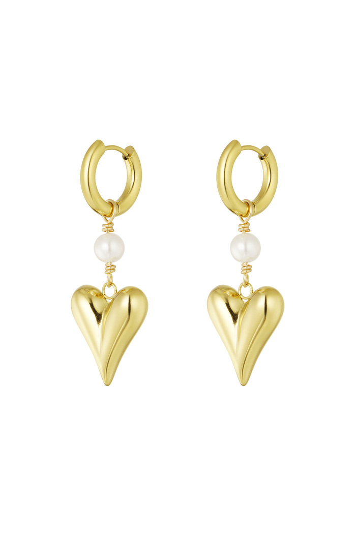 Earring with pearl and heart pendant - gold 