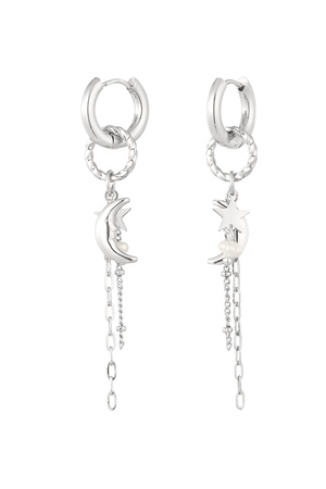 Earrings with star, moon and pearl - silver  h5 