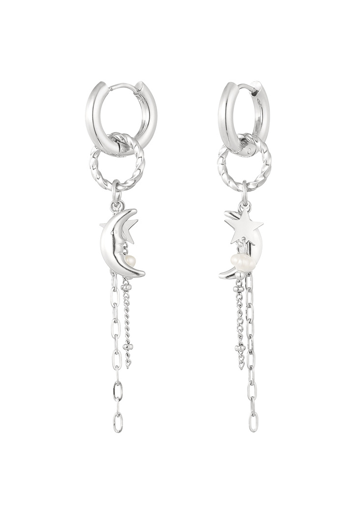 Earrings with star, moon and pearl - silver  