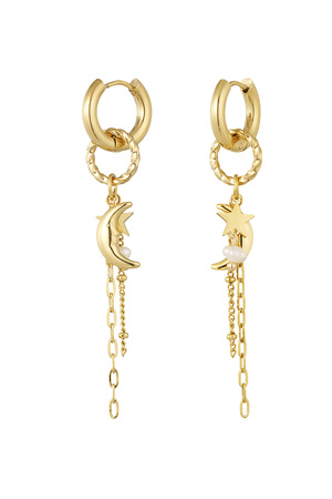 Earrings with star, moon and pearl - gold h5 
