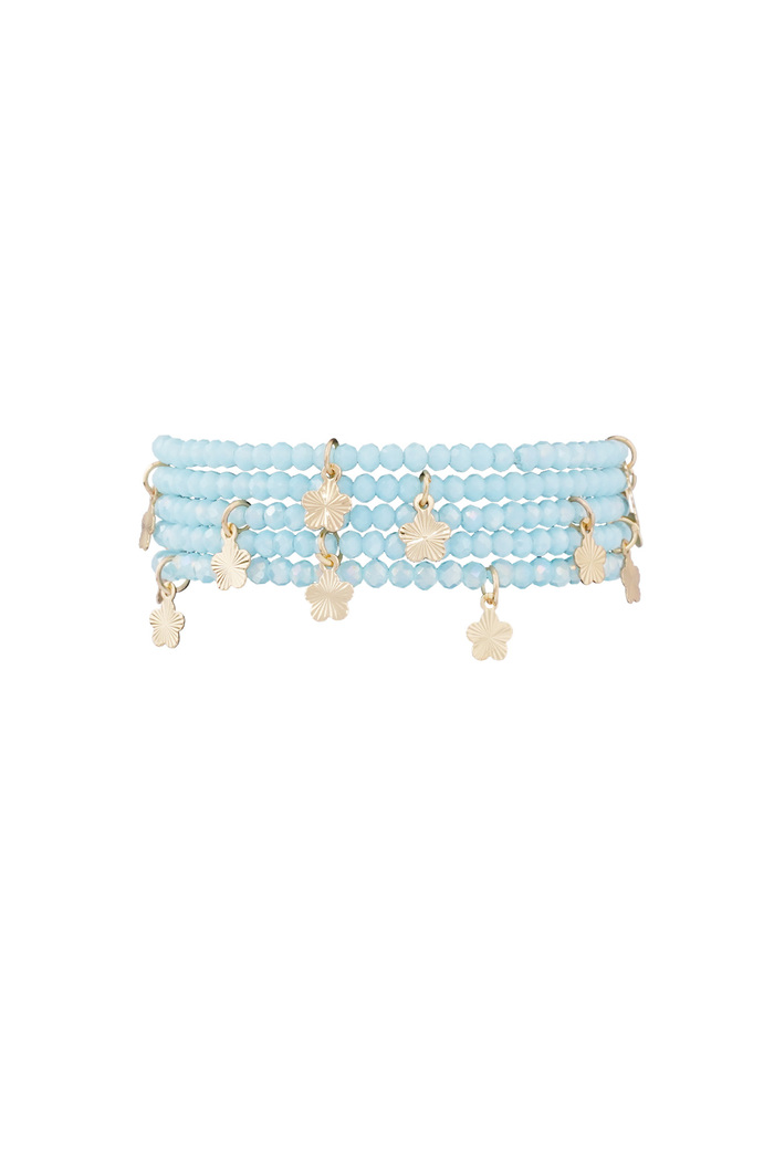 Bracelet double avec breloques fleurs - bleu clair  