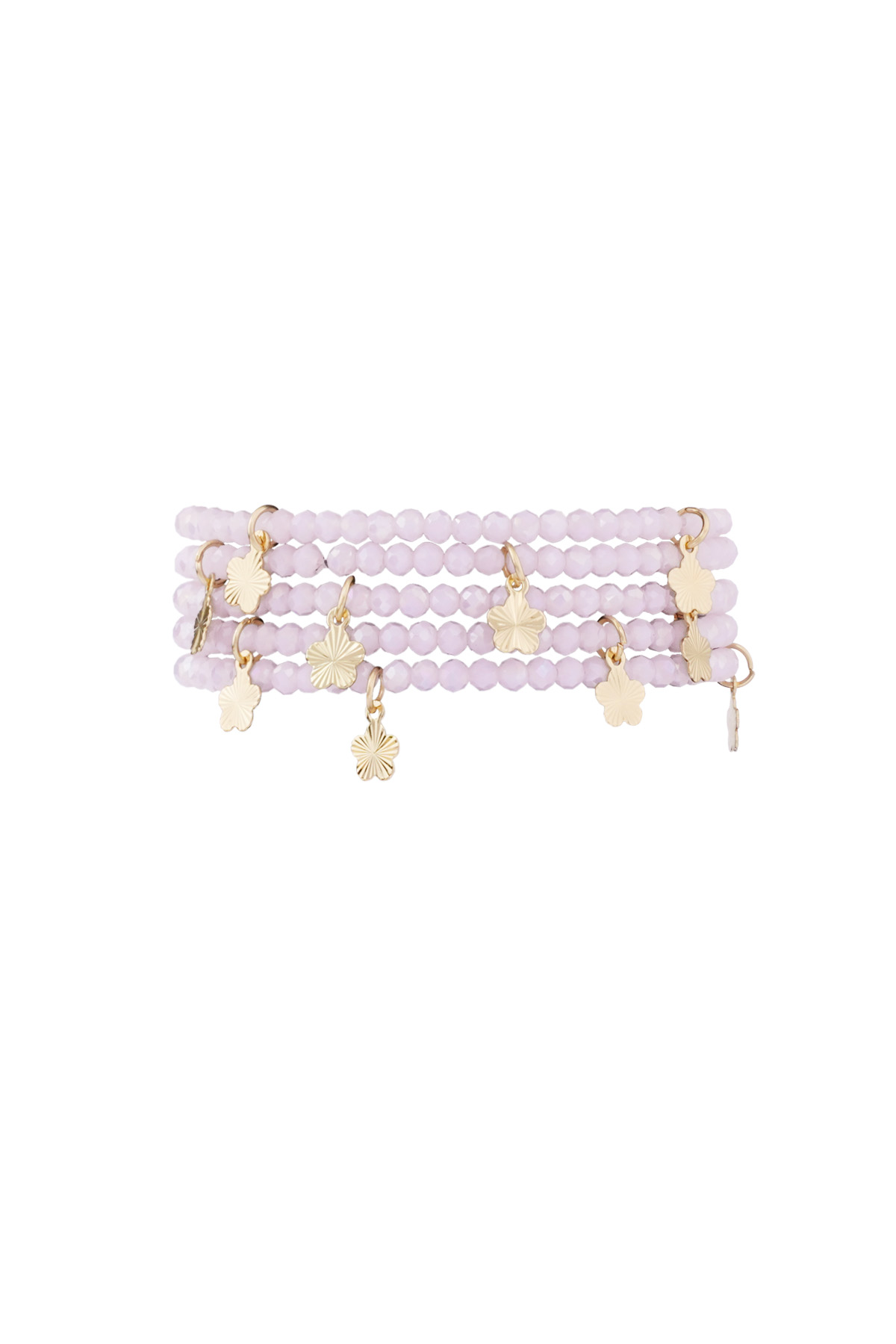 Dubbele armband met bloem bedels - pink/goud