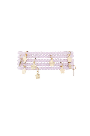 Dubbele armband met bloem bedels - pink/goud h5 