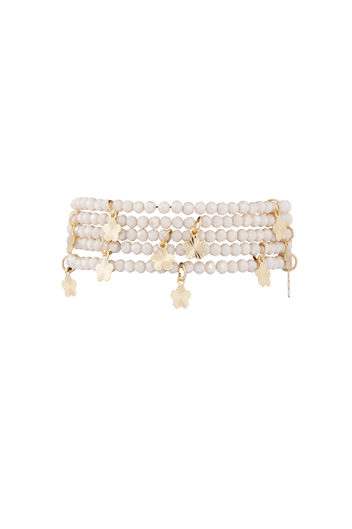 Double bracelet with flower charms - beige/gold