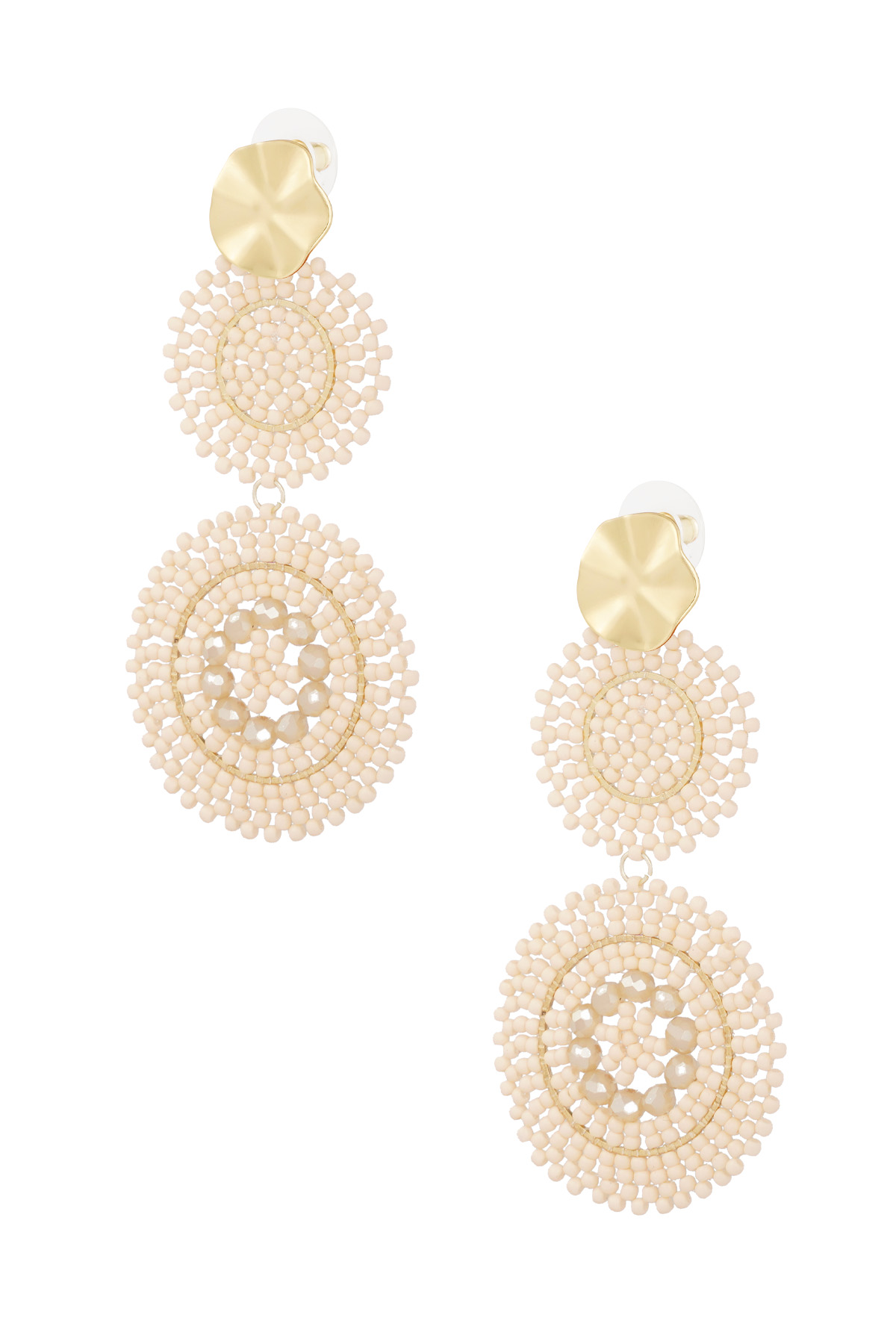 Earrings sunflower glass - beige Gold color