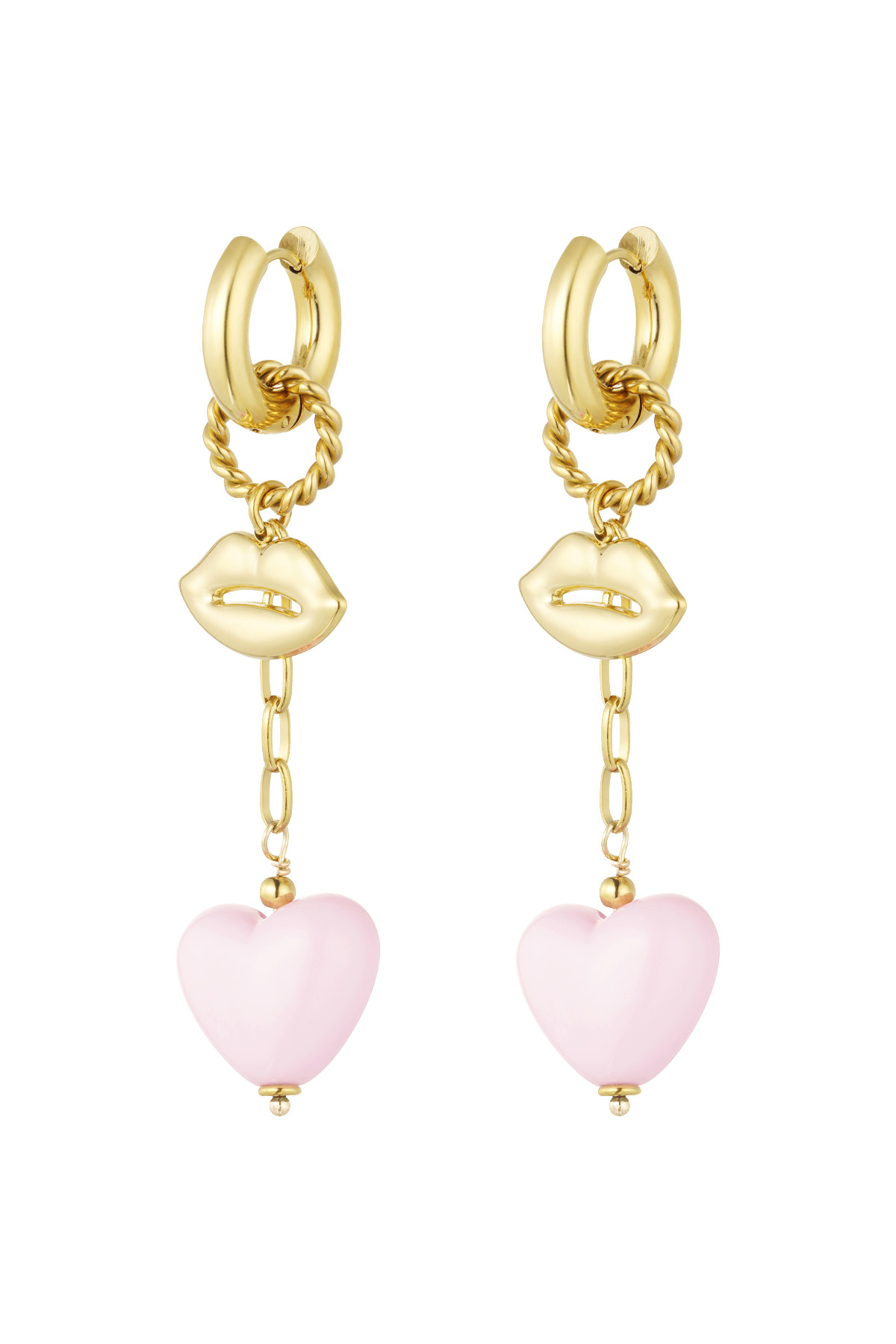 Earrings love on the lips - pink Gold color