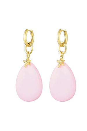 Oval earrings with starfish - pink/gold h5 