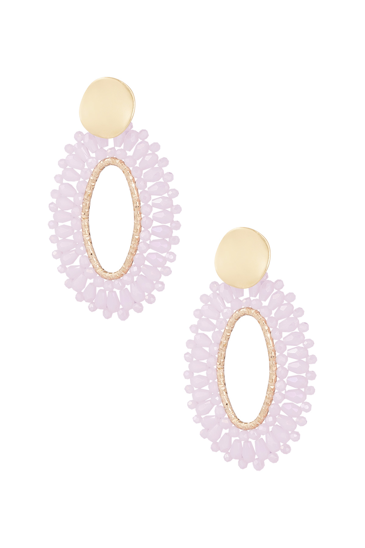 Oval statement earrings - pink/gold