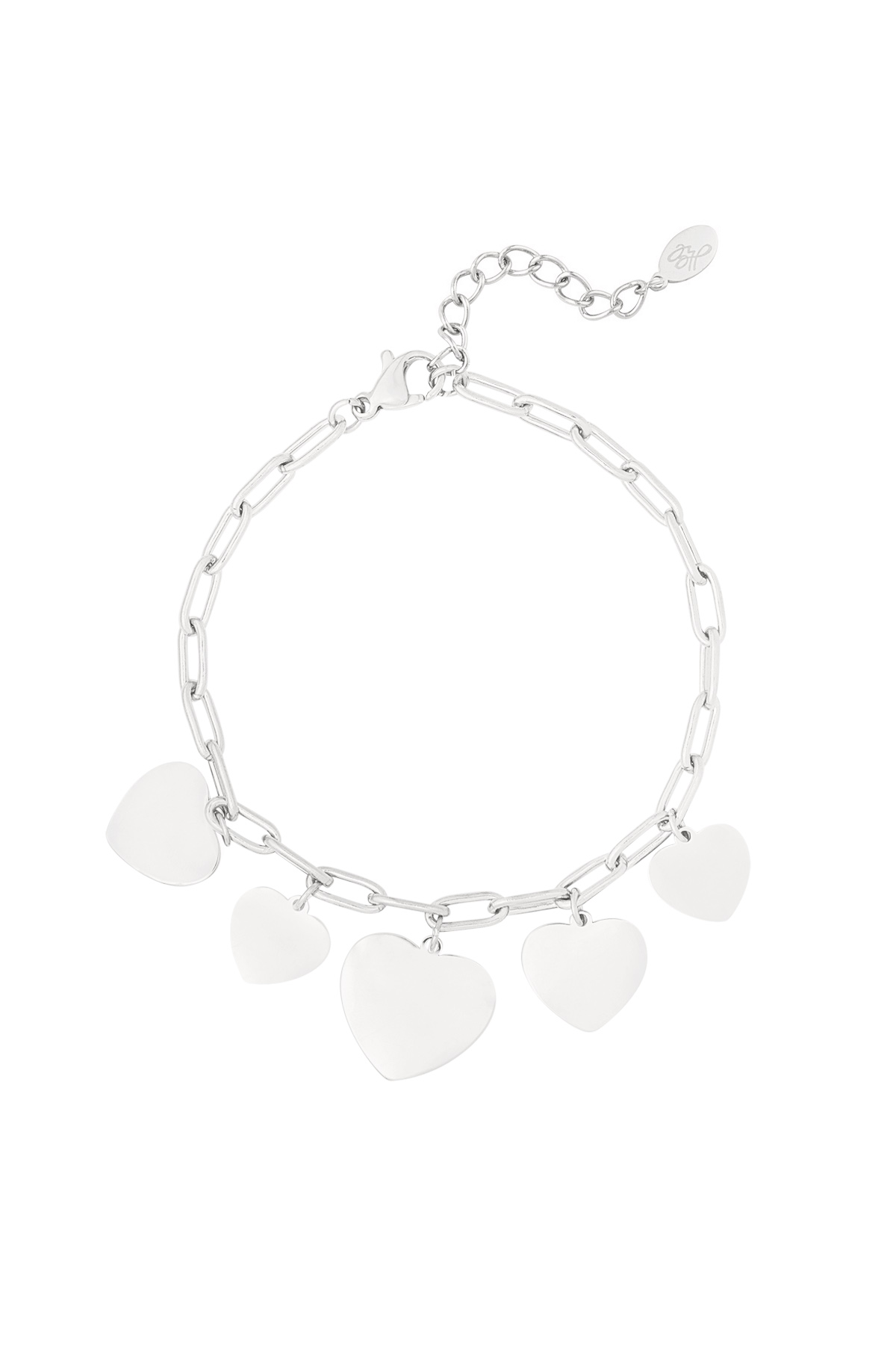 Linked bracelet with heart charms - silver