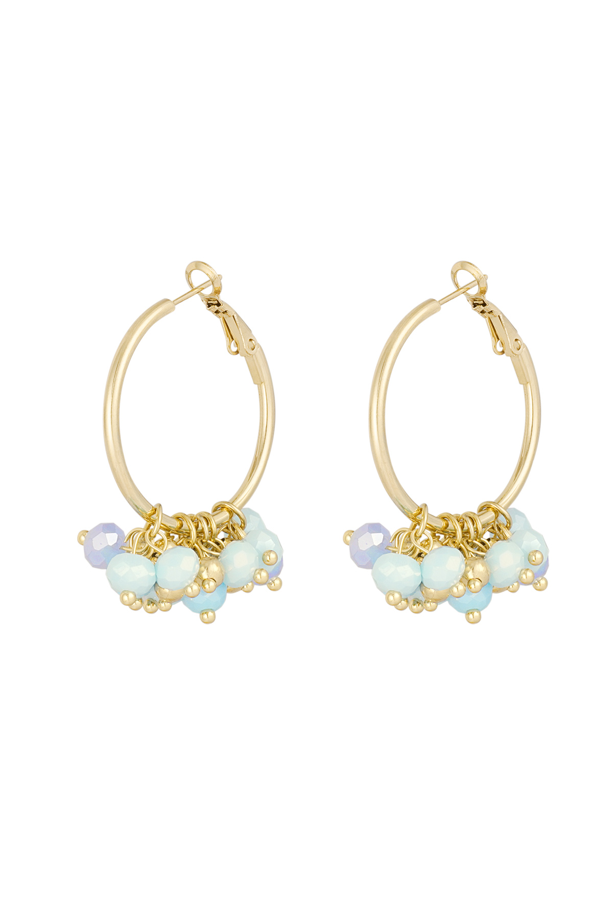 Cheerful earring with colored crystals - blue gold 
