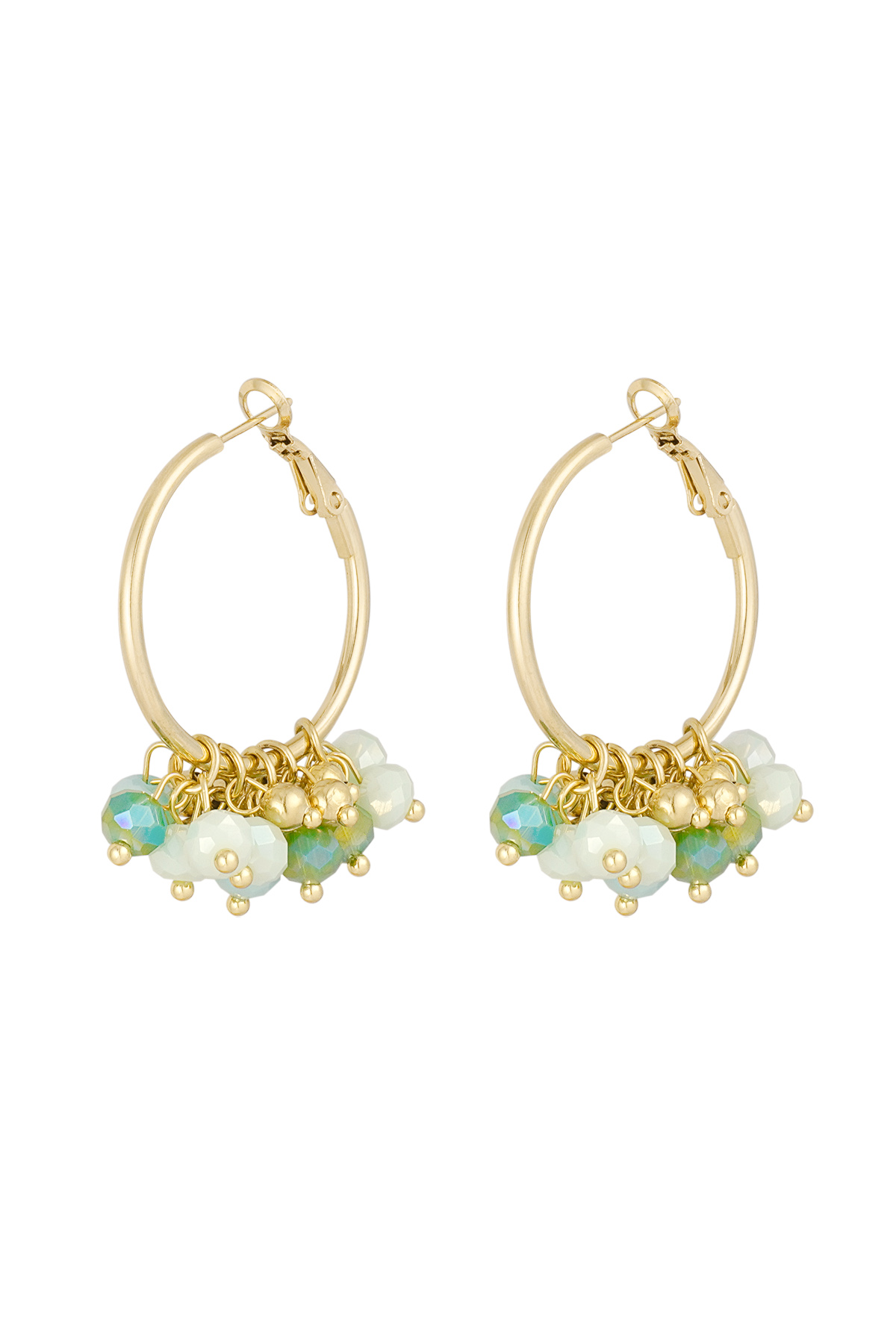 Cheerful earring with colored crystals - green gold h5 