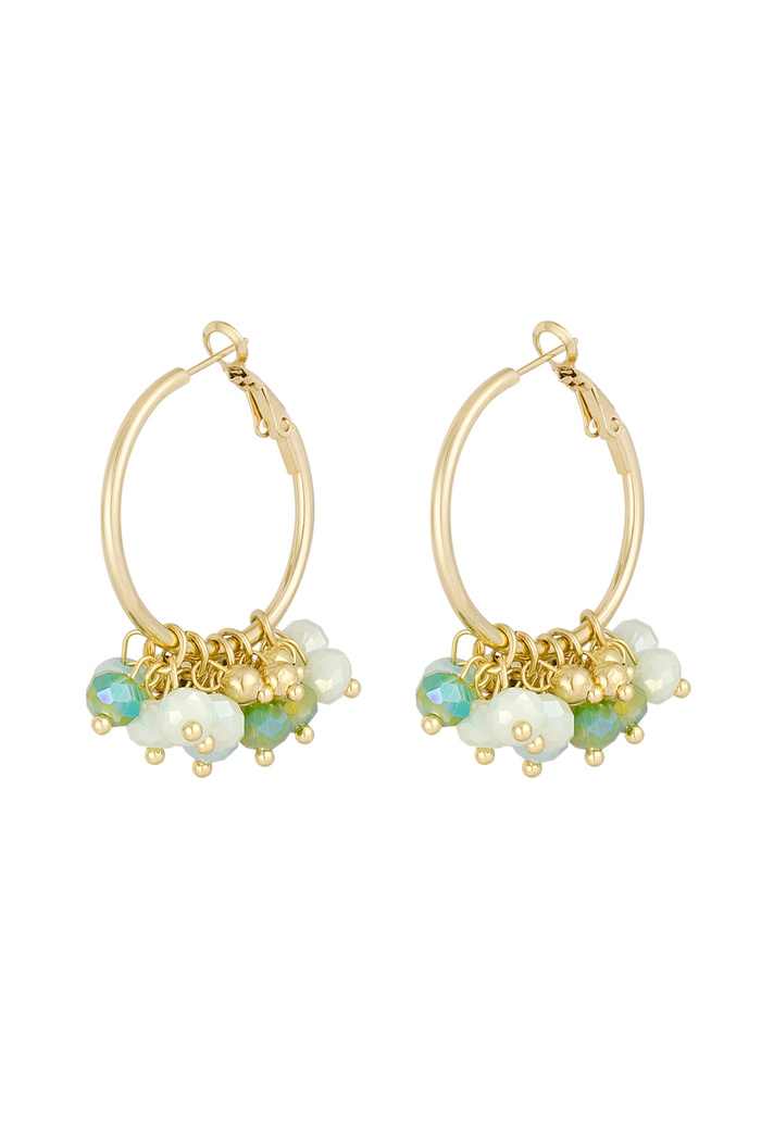 Cheerful earring with colored crystals - green gold 