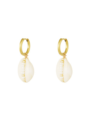 Boucles d'oreilles en acier inoxydable avec coquillage et perles de verre - Blanc h5 