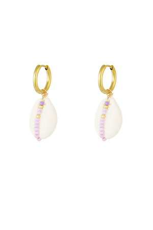 Boucles d'oreilles en acier inoxydable avec coquillage et perles de verre - Lilas h5 