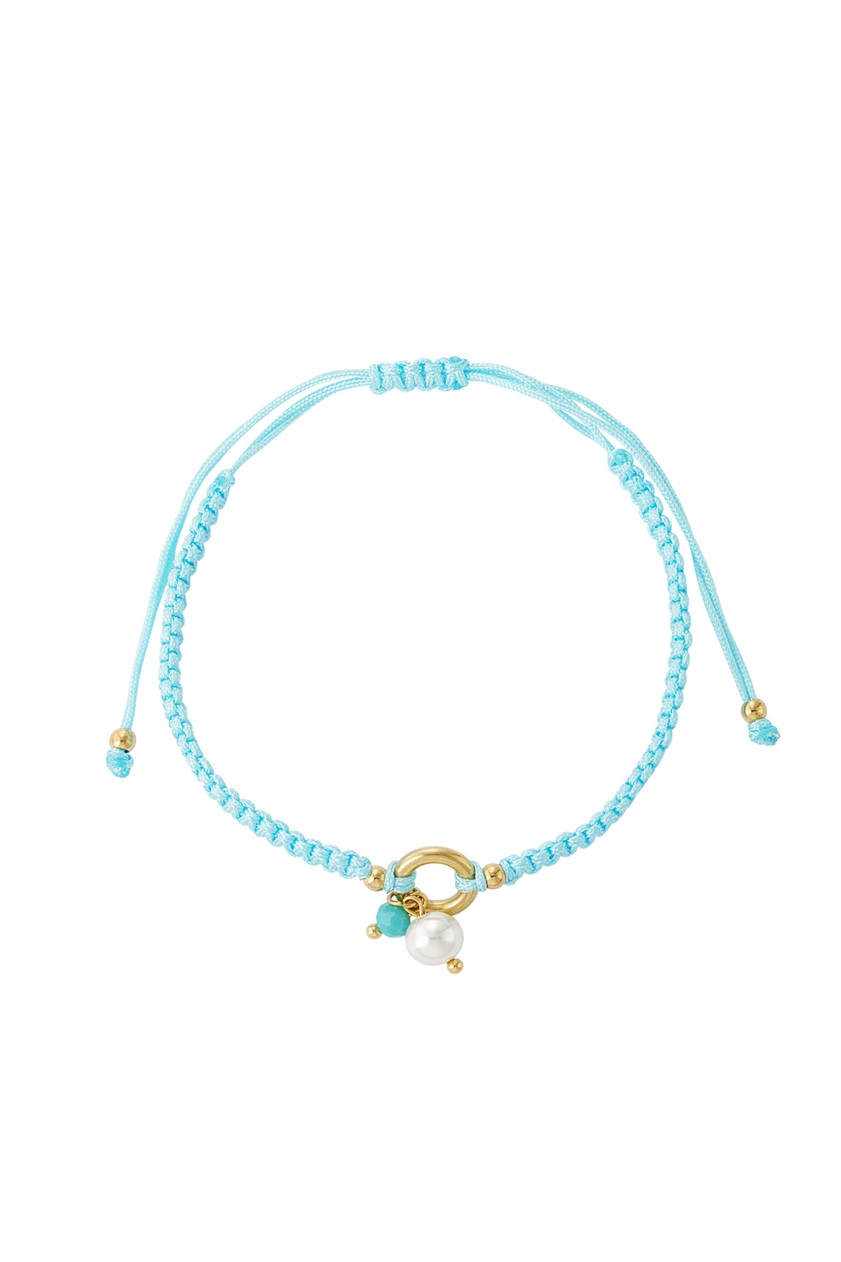 Geflochtenes Armband mit Perle - hellblau
